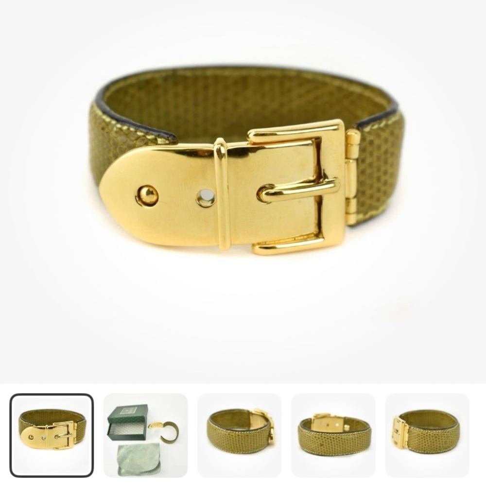 GUCCI OLIVE BROWN PHYTON LEATHER AND GOLD BUCKLE BRACELET. EXCELLENT LIKE NEW.